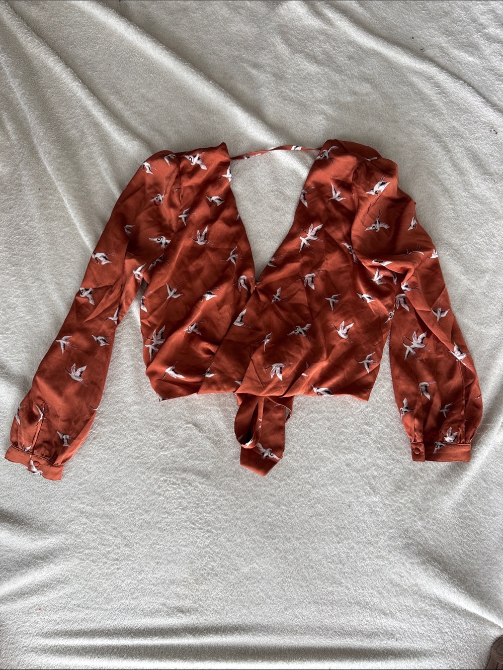 Orange open back Bird-Print Blouse
